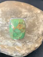 Green Mohave Turquoise Navajo Sterling Silver Ring Size 8 Adjustable 11785