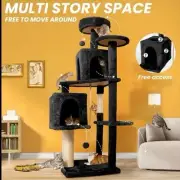 56 Inches Large Cat Tree Cat Tower Indoor Cat House Toy, Scratching Post, Black