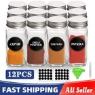 24x Clear Square Glass Jars Lid Spice Herb Seasoning Condiment Storage Container