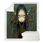 Dark Gothic Art the Winged Seer Creepy Winged Girl Throw Blanket