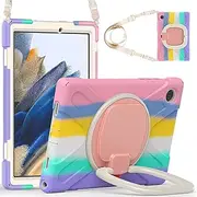 Case for Galaxy Tab A8 10.5" 2022 (SM-X200/ X205/ X207), Heavy Duty Protective Case with 360 Degree Swivel Stand&Hand Strap&Shoulder Strap (Colourful Pink)