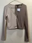Forever 21 Long Sleeve Ribbed Snap Front Crop Top Medium Two Tone NWT