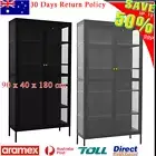 Steel Glass Display Cabinet Book Decor Organizer 4 Shelves Storage Unit Bookcase
