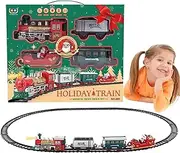 Electric Train Set | Christmas Train Engine Toy with Light and Sound - Electric Locomotive, Cargo Car Railway Tracks for Boys and Girls