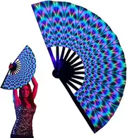 [Generic] Large Folding Fan - Chinese Craft Kung Fu Tai Chi Glowing Fan - Multi-Color Wedding Home Decoration Stage Performance Show Fluorescent Props For Dancing