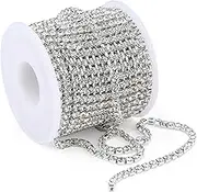 10 Yards 2MM Crystal Rhinestone Diamond Chain Trim Close Chain Roll for Sewing Crafts,Jewelry,Bouquet,Wedding,Christmas,DIY Decoration,Silver Base & White Diamond
