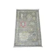 2'x3'2" Brown Afghan Angora Oushak Leaf Design Hand Knotted Wool Mat Rug G20321