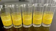 Vintage Drinking Glasses Libbey Yellow Rings Stripes Tumblers Sunshine 5pc MCM