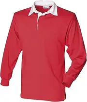 [Front Row] Long sleeve plain rugby shirt Red/White L