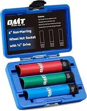 Orion Motor Tech Lug Nut Socket Set - 17mm 19mm 21mm Metric Wheel Set, 3pc 1/2" Drive Extra Long Impact Sockets, 6" Thin Wall Non-Marring With Colored Protector