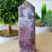 Unicorn Stone Large Tower Tourmaline Lepidolite Smoky Clevelandite Crystal point