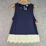 Maison Jules Dress Womens Large Blue Round Neck Sleeveless Lace NEW 6354