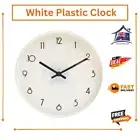 White Plastic Wall Mounted Clock Round Quartz Wall Clock Battery Operated