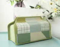在飛比找Yahoo!奇摩拍賣優惠-5340A 日式 布藝質感紙巾盒 綠色拼布面紙盒抽紙盒 棉麻