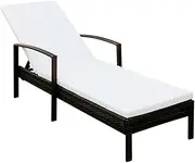 Outdoor Lounge Chair, Patio Recliner Adjustable for Camping, Lawn, Beach, Reclining Sun Lounger for Adults with Cushion