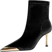 [YGJKLIS] Women 8CM Thickening Suede Stiletto Pumps Boots Tube Metal Pointed Toe Tube Height 12CM high Boots