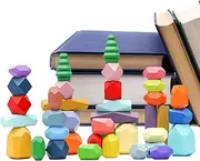 Zankie Wooden Stacking Rocks | Polyhedral Stacking Rocks | Colorful Learning Polyhedral Building Blocks for 1-6 Year Old Boys and Girls