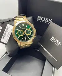 在飛比找Yahoo!奇摩拍賣優惠-HUGO BOSS Allure 綠色錶盤 金色不鏽鋼錶帶 