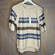 Yoon Anthropologie Pullover Sweater Short Sleeve Wool Blend Medium Oatmeal Combo