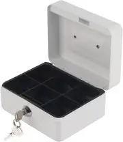 White Iron Locking Money Box, Small Cash Box with Combination Lock, Locking Meta