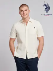 U.S. Polo Assn. White Mens Textured Waffle Short Sleeve 100% Cotton Shirt (F61752) | $161