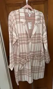 NWT!! Nine West Jacquard Plaid Pink White Shacket Coatigan Jacket ~ XXL