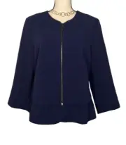 TALBOTS WOMEN’S BLAZER NWT SZ 12 RUFFLED FULL ZIP BLUE NAVY FULLY LINED