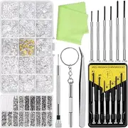 Glarks 1310Pcs Eyeglass Repair Kit Including 1000Pcs Glasses Screws, 300Pcs Nose Pads Kit, 6Pcs Screwdrivers, Tweezers, Glasses cloth for Glasses, Eyeglasses and Sunglasses Repair
