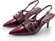 [SHOBOO] Slingback Kitten Heels for Women Pointed Closed Toe Pumps Multi-Buckle Strappy Shoes