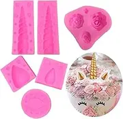 Unicorn Mold, Silicone Unicorn Horn Ears Flower Eyelash and Rainbow Cake Topper Set for Fondant Chocolate Candy Sugarcraft Baking Cupcake Toppers DIY Party Decorating Cake Mold