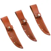 Brown Basketweave Leather Straight Fixed Blade Knife Sheath 4" Blade Set of 3