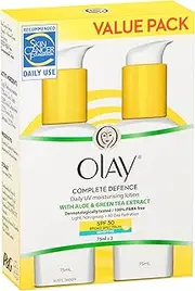 Olay Complete Defence Daily UV Moisturising Lotion with Aloe and Green Tea Extract 2 Pack, 75ml