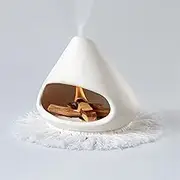 AKAGUIES Ceramic Palo Santo Holder Burner,Incense Cone Holder,Mini Chiminea for Palo Santo Sticks and Sage Burner,with Handmade Heat Insulated Mat,Dust Brush,Metal Tweezer. (White)