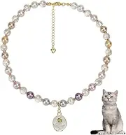 FunBegin Cat Dog Necklace Collar with Pearls Rhinestones Elegant Bling Diamond Stylish Accessories for Pet Puppies Small