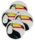 Toucan Pattern 9" Outdoor Set of 4 Round Melamine Salad Plates + 2 Serving Trays