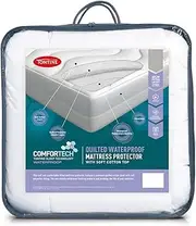 Tontine Comfortech Quilted Waterproof Mattress Protector, Double , Soft Cotton Cover, 40cm Fitted Skirt, Anti Bacterial, Machine Washable