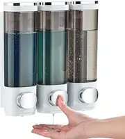 Shampoo and Conditioner Dispenser, Shower Soap Dispenser 3 Chamber No Drill Shampoo Dispenser for Shower Wall Mounted Shampoo Conditioner Body Wash Dispenser for Bathroom,Large Capacity,White