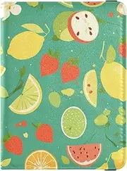 [Amooorous] Green Fresh Fruits Summer Leather decorative passport holder for travel Vaccine Case Protector Cover Passport Case Ultra Slim, green fresh fruits summer, 1 size
