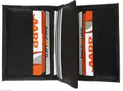 Black Men's Genuine Leather Thin Bifold Wallet 12 Credit Cards Thin Holder