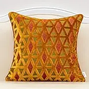 Alerfa 20 x 20 Inch Square Diamond Plaid Striped Embroidery Cut Velvet Cushion Case Luxury Modern Throw Pillow Cover Decorative Pillow for Couch Sofa Living Room Bedroom Car, Orange