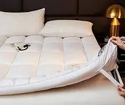 Soybean Mattress Topper 2 Inch, Breathable Cotton for Back Pain Relief - Hypoallergenic Bed Topper with Anti-Slip Straps, Plant-Based, Pressure Relief for All Sleepers, Queen/King Size Bed