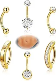 [NICEIGHT] 6Pcs 14G Surgical Steel Belly Button Rings for Women Girls Small Belly Rings Clicker Reverse Navel Rings Internal Threaded CZ Tiny Belly Button Piercings