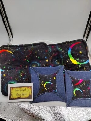 6106 Set of 2 Microwaveable bowl potholders black+colors + 2 Mug mats celestial