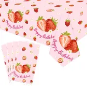 4 Pieces Strawberry Birthday Party Tablecloths Supplies, Rectangle Strawberry Th