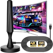 Gesobyte Amplified HD Digital TV Antenna Long 250 Miles Range - Support 4K 1080p Fire tv Stick and All Older TV's - Indoor Smart Switch Amplifier Signal Booster - 18ft Coax HDTV Cable/AC Adapter