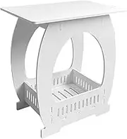 1/2 White Bedside Table, Small End Table with Storage Shelf Basket, Side Table Small Spaces, Slim Coffee Tables, White Nightstand, Sofa Table for Living Room, Bedroom, Bathroom, Balcony