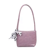 Women Solid Stone Pattern Handbags Retro Silk Scarf PU Shoulder Shopping Bags Popular Simple Female Daily Bag