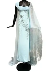 [GEORGES HOBEIKA] BEADED GEORGETTE DRESS FR 40 BLUE