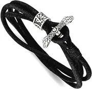 [JewelryWeb] 7.5mm Stainless Steel Artisan Oxidized and Polished Snake Heads Black Suede 42 Centimeters Wrap bracelet Wrap-Bracelet for Women