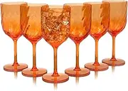 Yanglonghui 15 Ounce Plastic Wine Glasses Set of 6,Unbreakable Acrylic Wine Glasses,Reusable Colored Plastic Goblets Stackable,Dishwasher Safe Bpa Free Ideal for Parties (Orange, 15 Ounce)